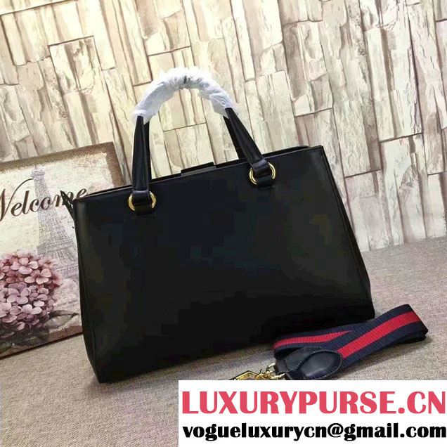 Gucci Web Chain And Buckle Sylvie Leather Top Handle Large Bag 453790 Black 2017