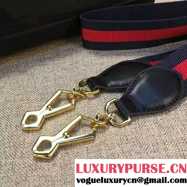 Gucci Web Chain And Buckle Sylvie Leather Top Handle Large Bag 453790 Black 2017