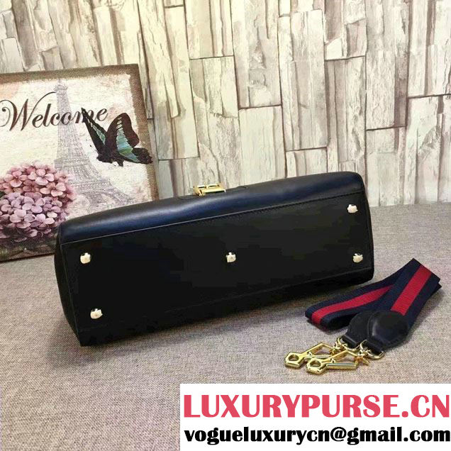 Gucci Web Chain And Buckle Sylvie Leather Top Handle Large Bag 453790 Black 2017