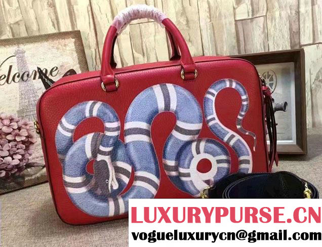 Gucci Snake Print Leather Top Handle Large Bag 453564 Red 2017