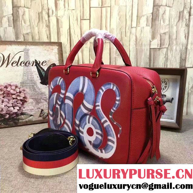 Gucci Snake Print Leather Top Handle Large Bag 453564 Red 2017