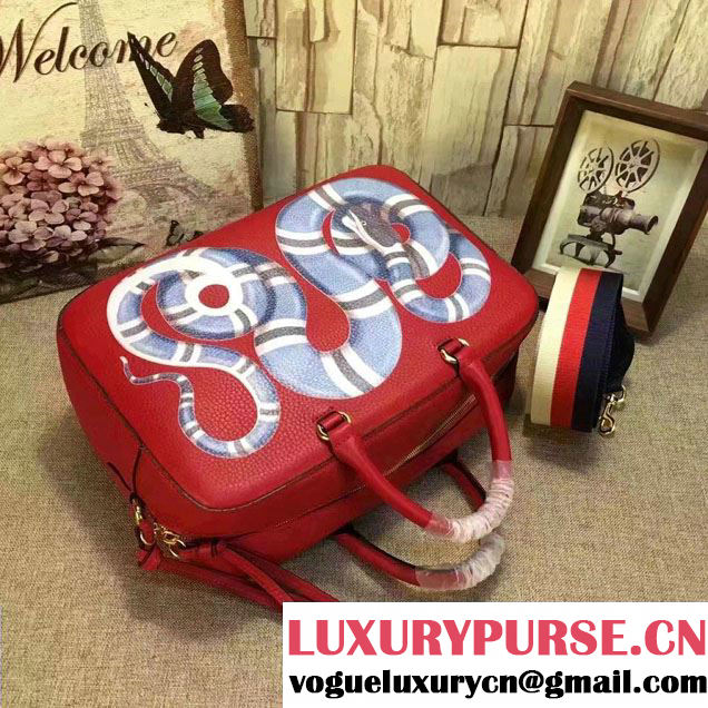 Gucci Snake Print Leather Top Handle Large Bag 453564 Red 2017