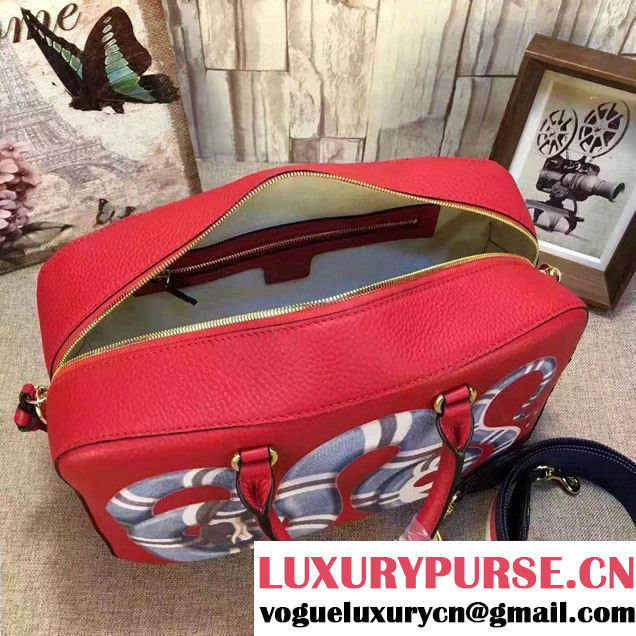 Gucci Snake Print Leather Top Handle Large Bag 453564 Red 2017