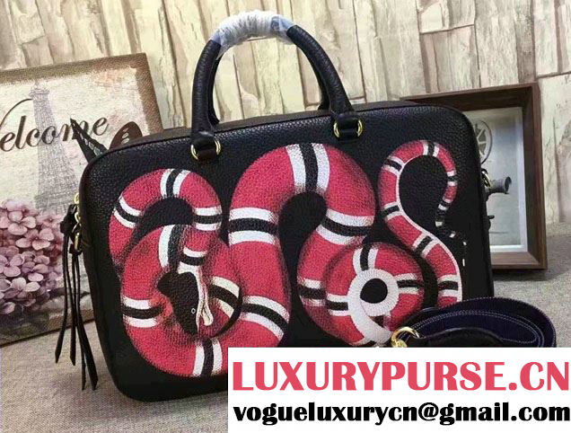 Gucci Snake Print Leather Top Handle Large Bag 453564 Black 2017