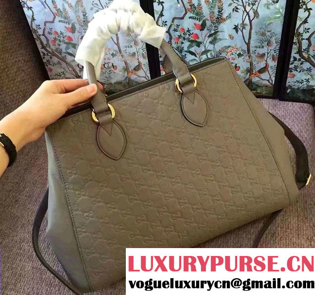 Gucci Soft Signature Top Handle Large Bag 453704 Gray 2017