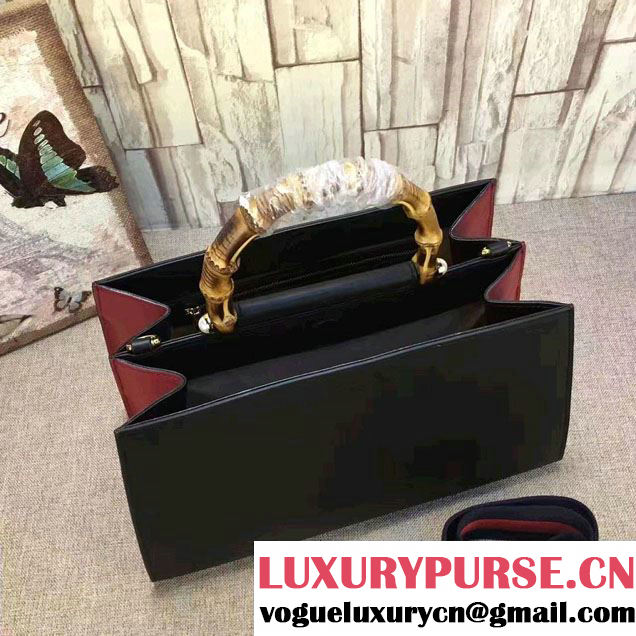 Gucci Nymphea Leather Top Handle Medium Bag 453764 Black/Red 2017