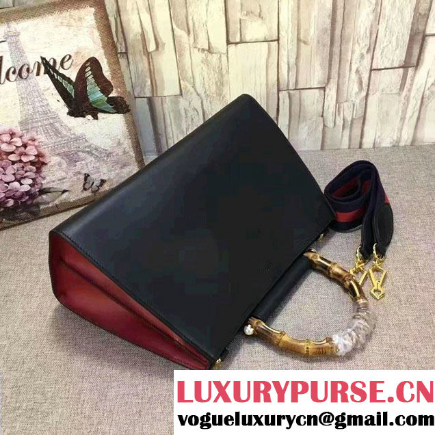 Gucci Nymphea Leather Top Handle Medium Bag 453764 Black/Red 2017