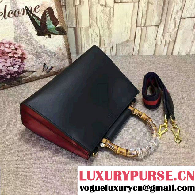 Gucci Nymphea Leather Top Handle Small Bag 459076 Black/Red 2017