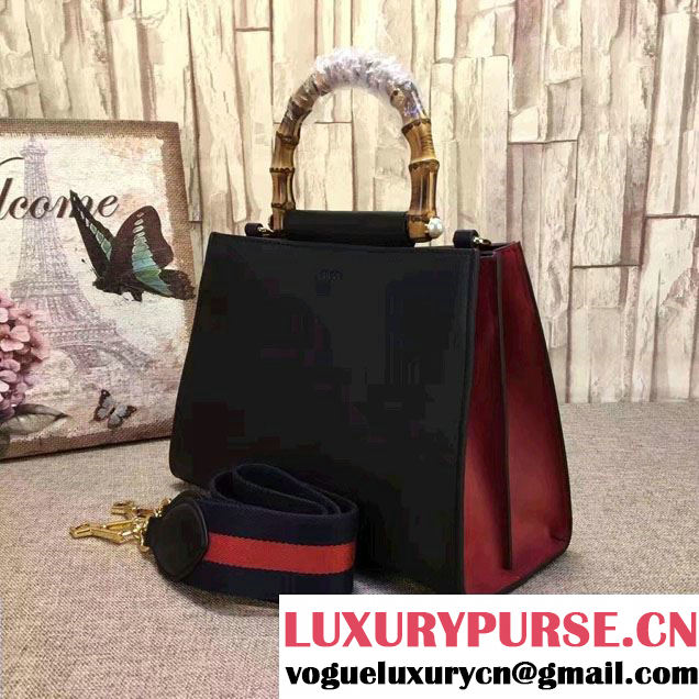 Gucci Nymphea Leather Top Handle Small Bag 459076 Black/Red 2017