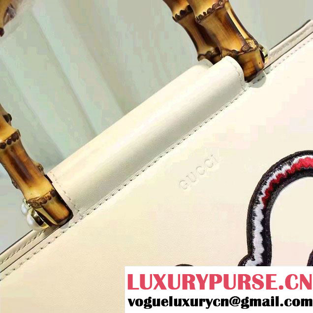 Gucci Nymphaea Leather Embroidered Tiger Top Handle Medium Bag 453766 White 2017