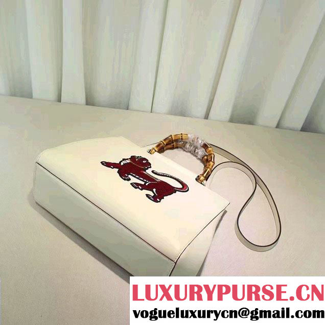 Gucci Nymphaea Leather Embroidered Tiger Top Handle Medium Bag 453766 White 2017