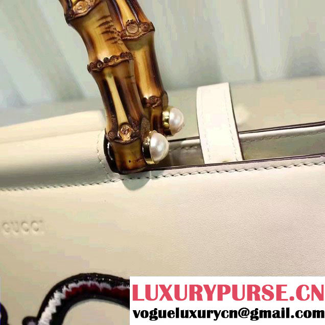 Gucci Nymphaea Leather Embroidered Tiger Top Handle Medium Bag 453766 White 2017