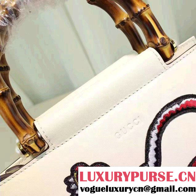Gucci Nymphaea Leather Embroidered Tiger Top Handle Small Bag 453767 White 2017
