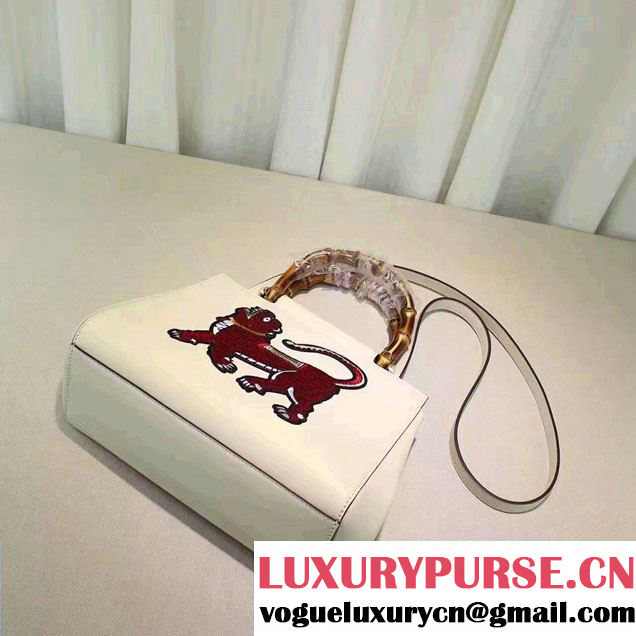 Gucci Nymphaea Leather Embroidered Tiger Top Handle Small Bag 453767 White 2017