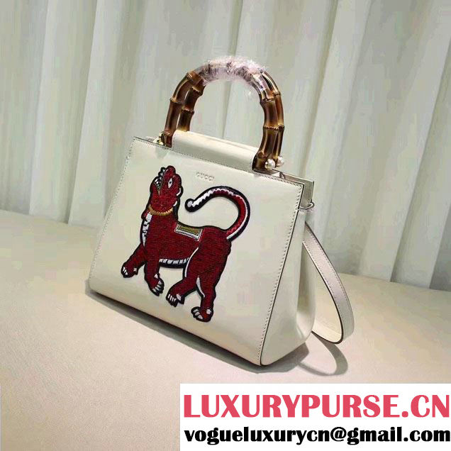 Gucci Nymphaea Leather Embroidered Tiger Top Handle Small Bag 453767 White 2017