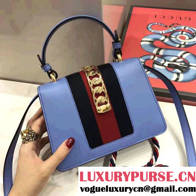 Gucci Sylvie Leather Top Handle Shoulder Mini Bag 470270 Light Blue 2017