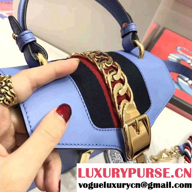 Gucci Sylvie Leather Top Handle Shoulder Mini Bag 470270 Light Blue 2017
