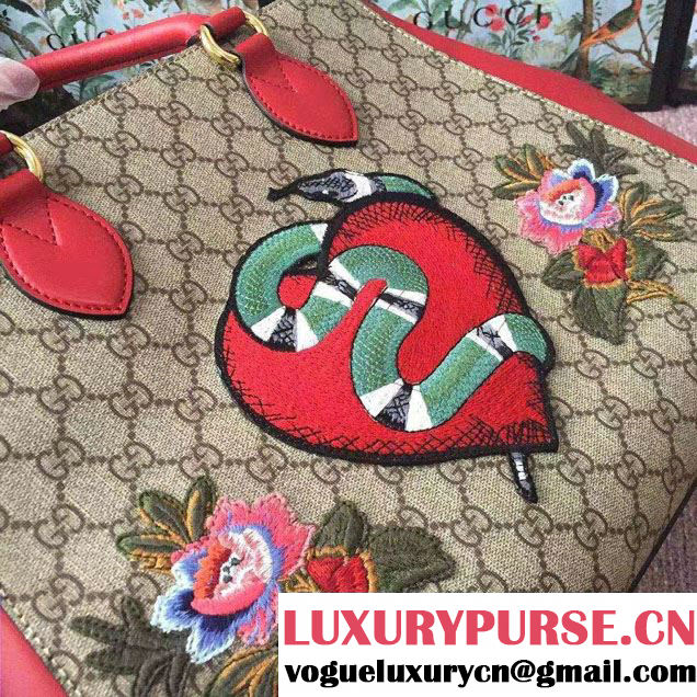 Gucci GG Supreme Top Handle Large Bag 453704 Embroidered Heart Snake Flower 2017