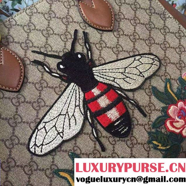 Gucci GG Supreme Top Handle Large Bag 453704 Embroidered Bee Flower 2017