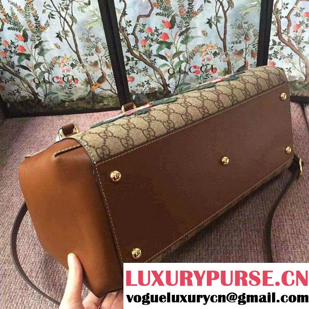 Gucci GG Supreme Top Handle Large Bag 453704 Embroidered Bee Flower 2017