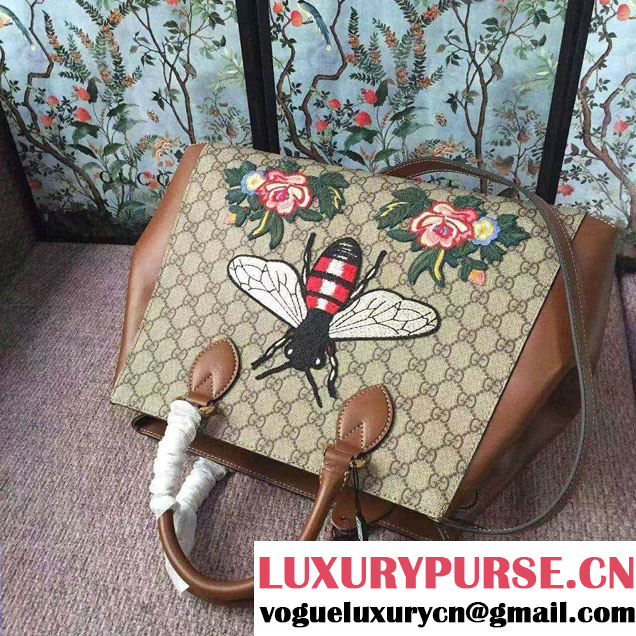 Gucci GG Supreme Top Handle Large Bag 453704 Embroidered Bee Flower 2017