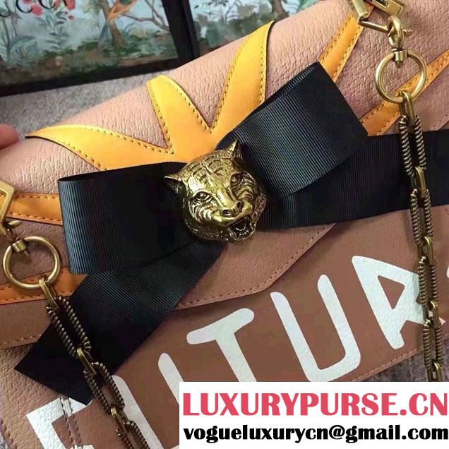 Gucci Grosgrain Bow Ray Leather Top Handle Bag 466417/451987 Apricot 2017
