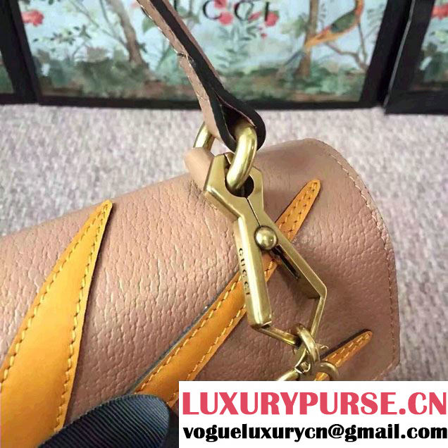 Gucci Grosgrain Bow Ray Leather Top Handle Bag 466417/451987 Apricot 2017