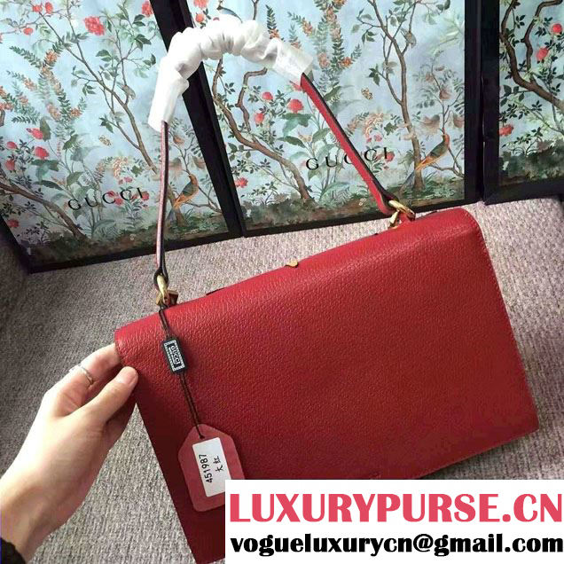 Gucci Grosgrain Bow Ray Leather Top Handle Bag 466417/451987 Red 2017