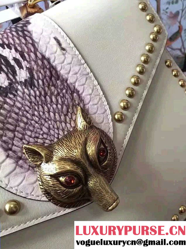 Gucci Fox Broche Studs Top Handle Medium Bag 466434/450628 White 2017