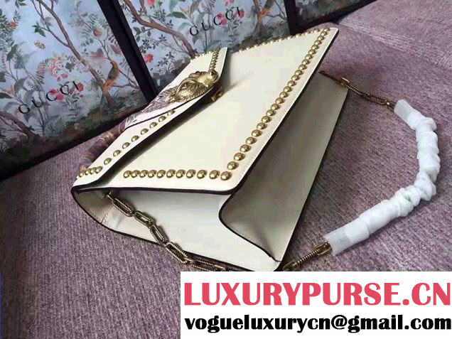 Gucci Fox Broche Studs Top Handle Medium Bag 466434/450628 White 2017