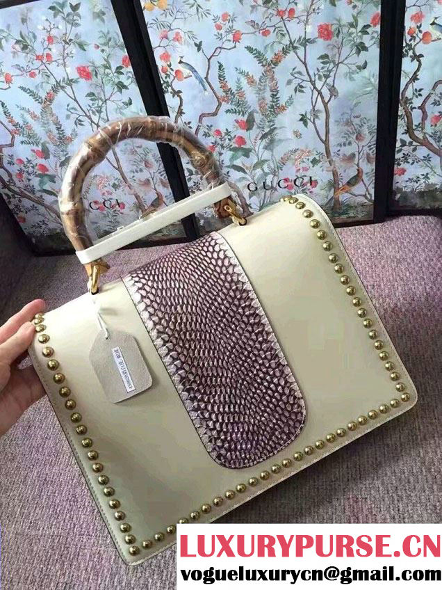 Gucci Fox Broche Studs Top Handle Medium Bag 466434/450628 White 2017