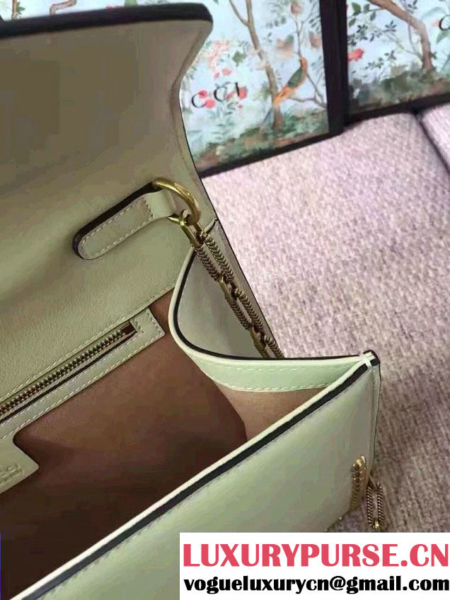 Gucci Fox Broche Studs Top Handle Medium Bag 466434/450628 White 2017