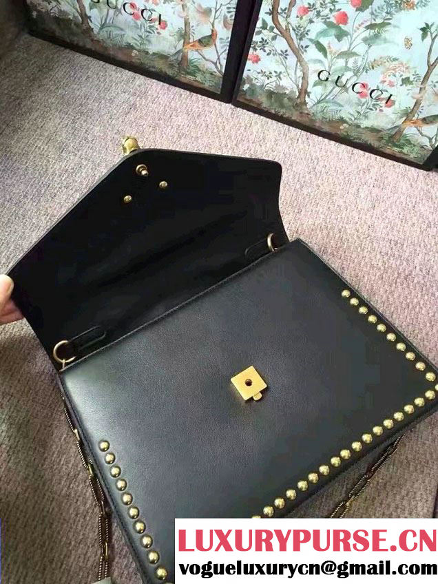 Gucci Fox Broche Studs Top Handle Medium Bag 466434/450628 Black 2017