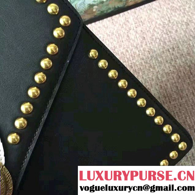 Gucci Fox Broche Studs Top Handle Medium Bag 466434/450628 Black 2017