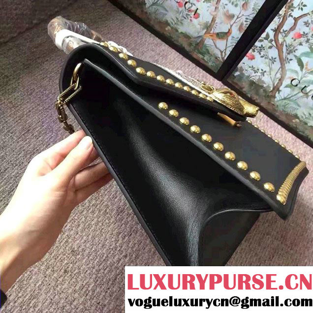 Gucci Fox Broche Studs Top Handle Medium Bag 466434/450628 Black 2017