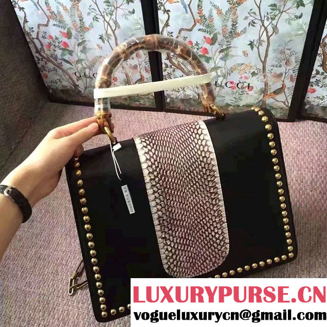Gucci Fox Broche Studs Top Handle Medium Bag 466434/450628 Black 2017