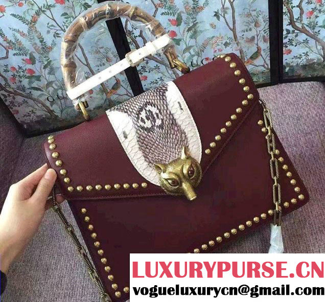 Gucci Fox Broche Studs Top Handle Medium Bag 466434/450628 Burgundy 2017