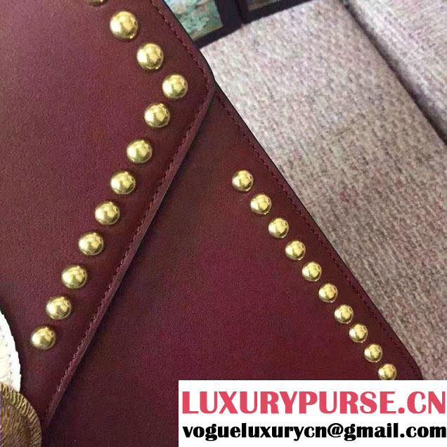 Gucci Fox Broche Studs Top Handle Medium Bag 466434/450628 Burgundy 2017