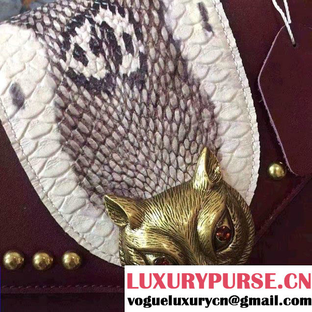 Gucci Fox Broche Studs Top Handle Medium Bag 466434/450628 Burgundy 2017