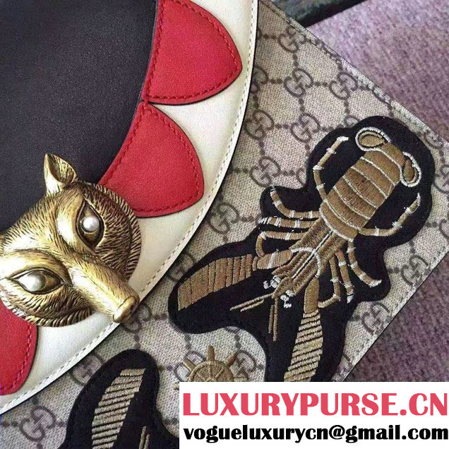 Gucci Fox Broche Top Handle Medium Bag 466432/450631 Lobsters Embroidery 2017