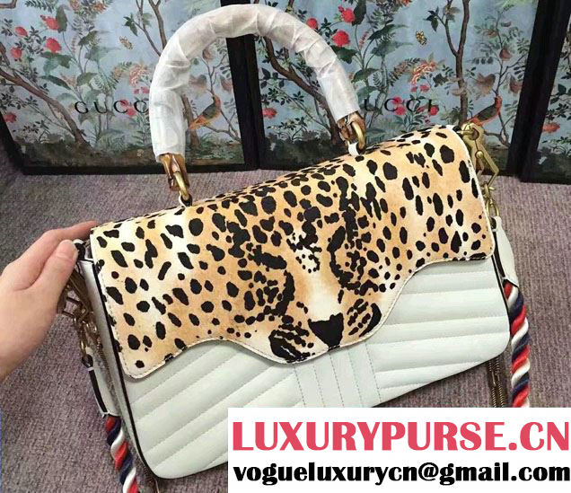 Gucci Leopard Print Calf Hair Top Handle Bag 466413/461912 White 2017