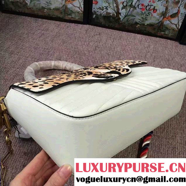 Gucci Leopard Print Calf Hair Top Handle Bag 466413/461912 White 2017