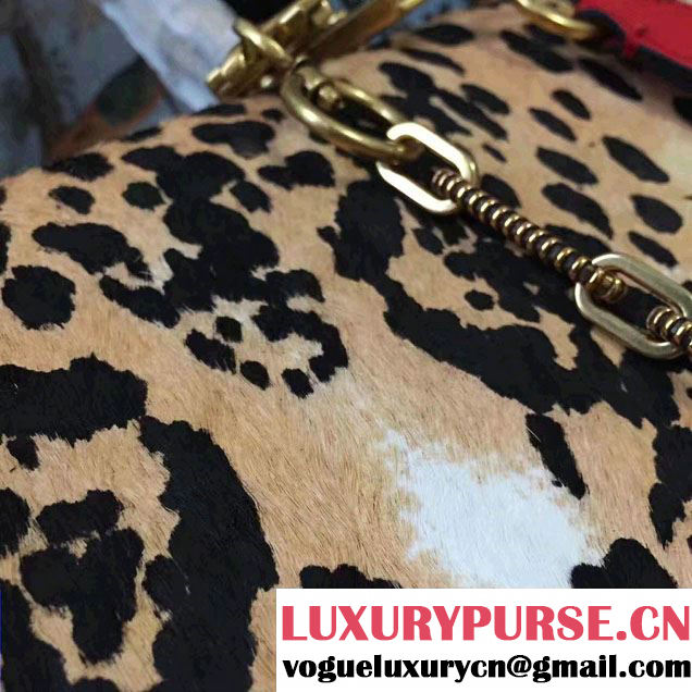 Gucci Leopard Print Calf Hair Top Handle Bag 466413/461912 Red 2017