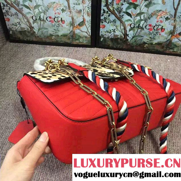 Gucci Leopard Print Calf Hair Top Handle Bag 466413/461912 Red 2017