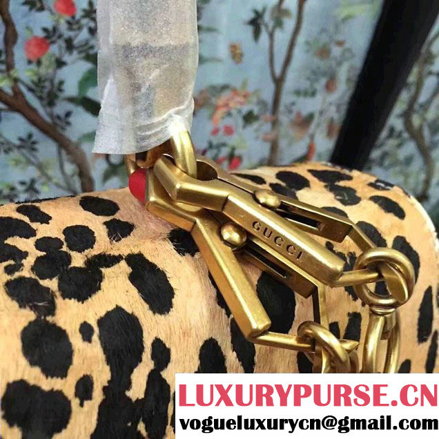 Gucci Leopard Print Calf Hair Top Handle Bag 466413/461912 Red 2017