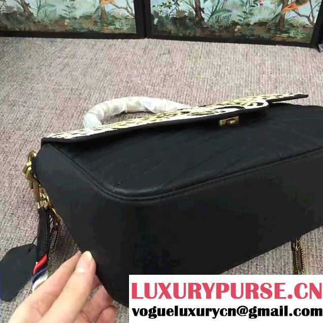 Gucci Leopard Print Calf Hair Top Handle Bag 466413/461912 Black 2017