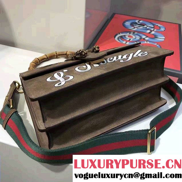 Gucci Dionysus Leather Top Handle Medium Bag 448075 Embroidered Bee and l鈥檃veugle Suede Khaki 2017