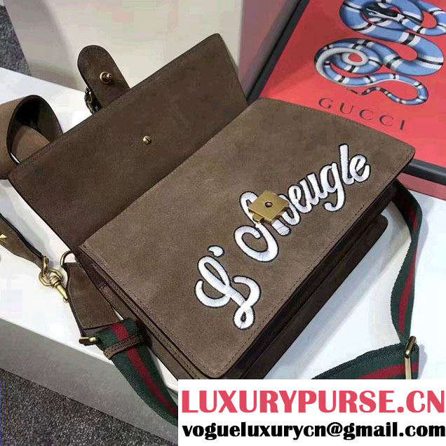 Gucci Dionysus Leather Top Handle Medium Bag 448075 Embroidered Bee and l鈥檃veugle Suede Khaki 2017