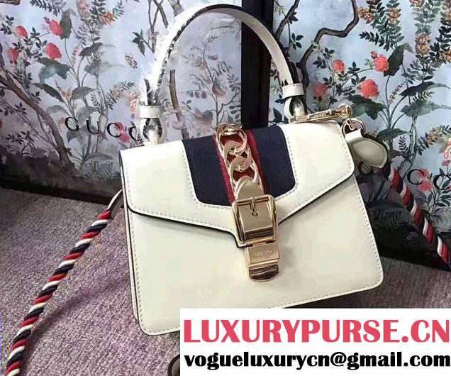 Gucci Sylvie Leather Top Handle Shoulder Mini Bag 470270 White 2017