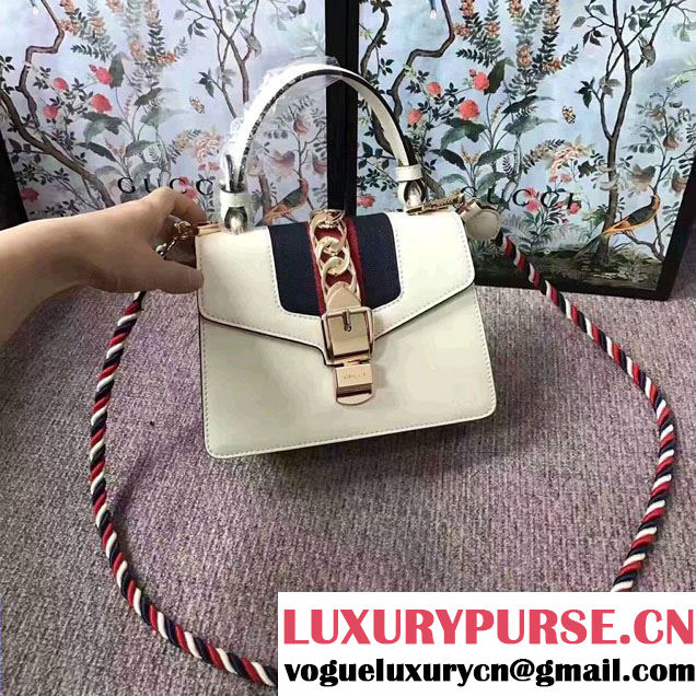 Gucci Sylvie Leather Top Handle Shoulder Mini Bag 470270 White 2017